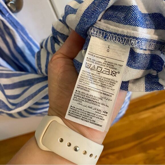 Old Navy Fit & Flare Linen Blend Midi Dress womens large white and blue stripe - Picture 10 of 13